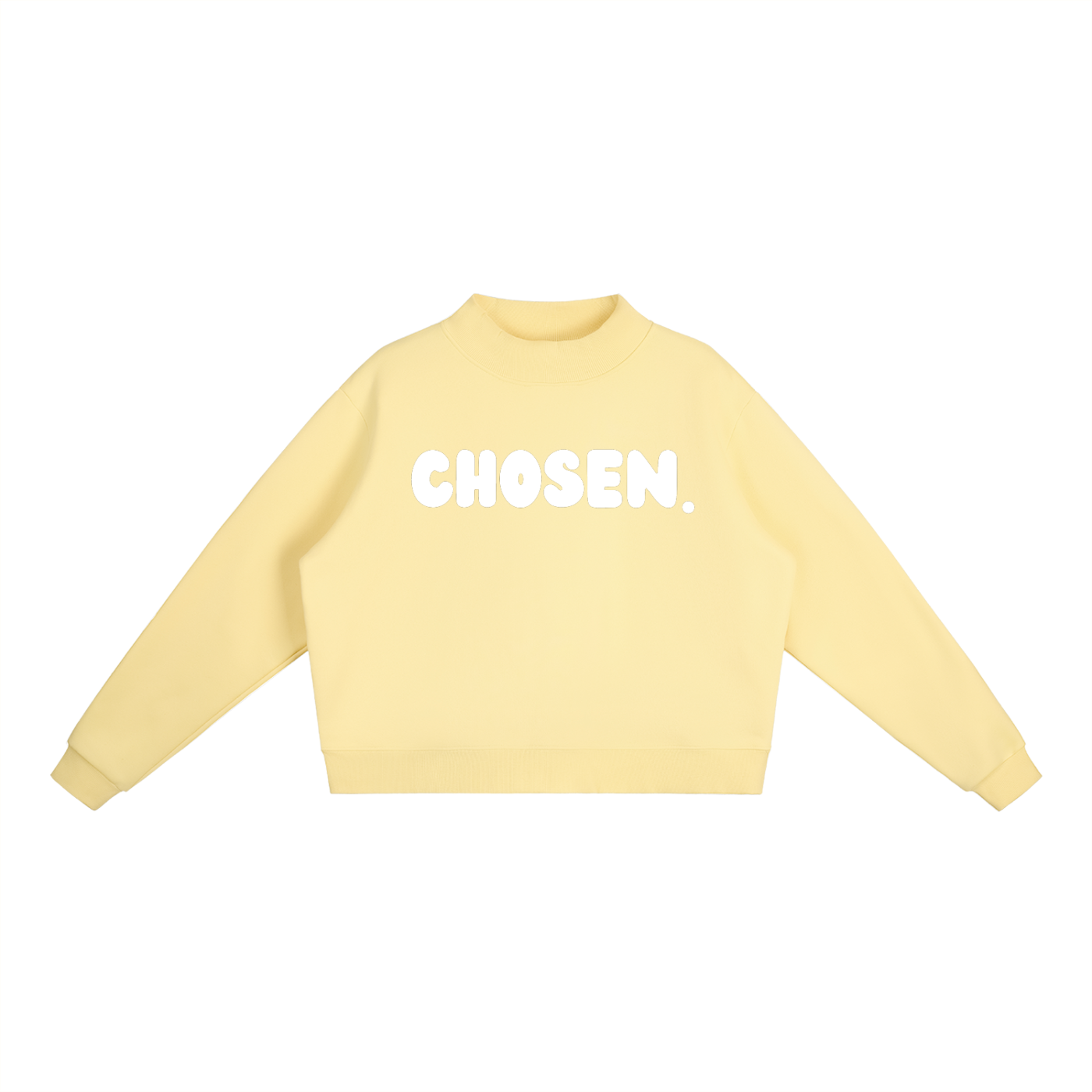 "CHOSEN." Fleece Mock-Neck Crew Sweatshirt