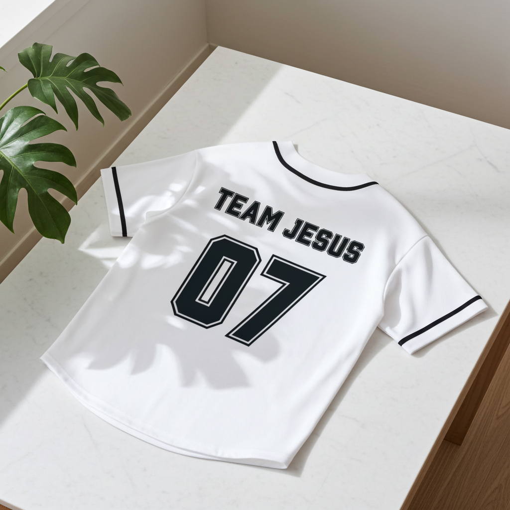 "TEAM JESUS"Contrast Piped Button-Up Jersey